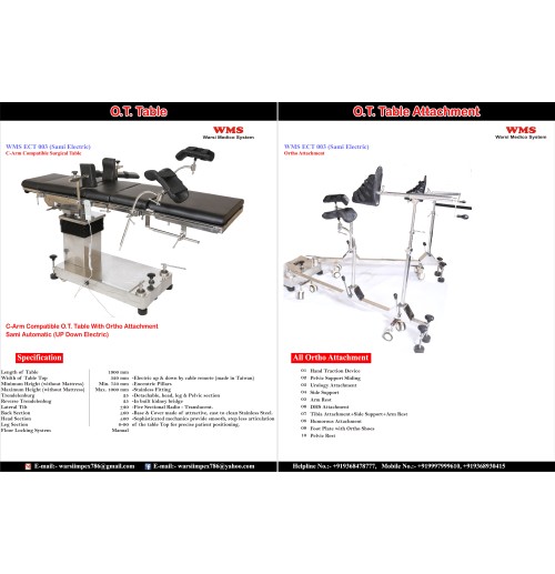 C - Arm Compatible Ot Table With Ortho Attachment Semi Automatic  (Up Down Electric)